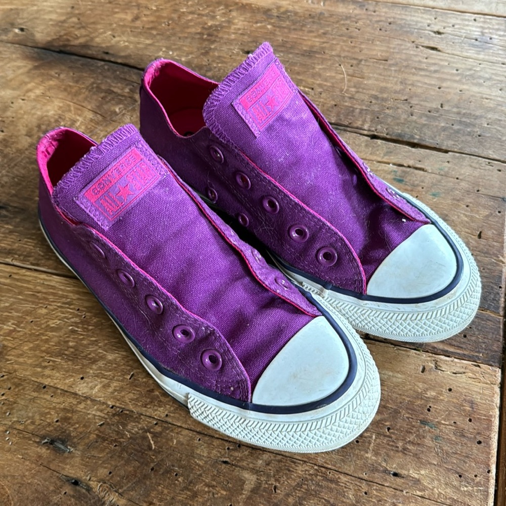 Purple and Fuscia Converse Low Tops. Womens 6.